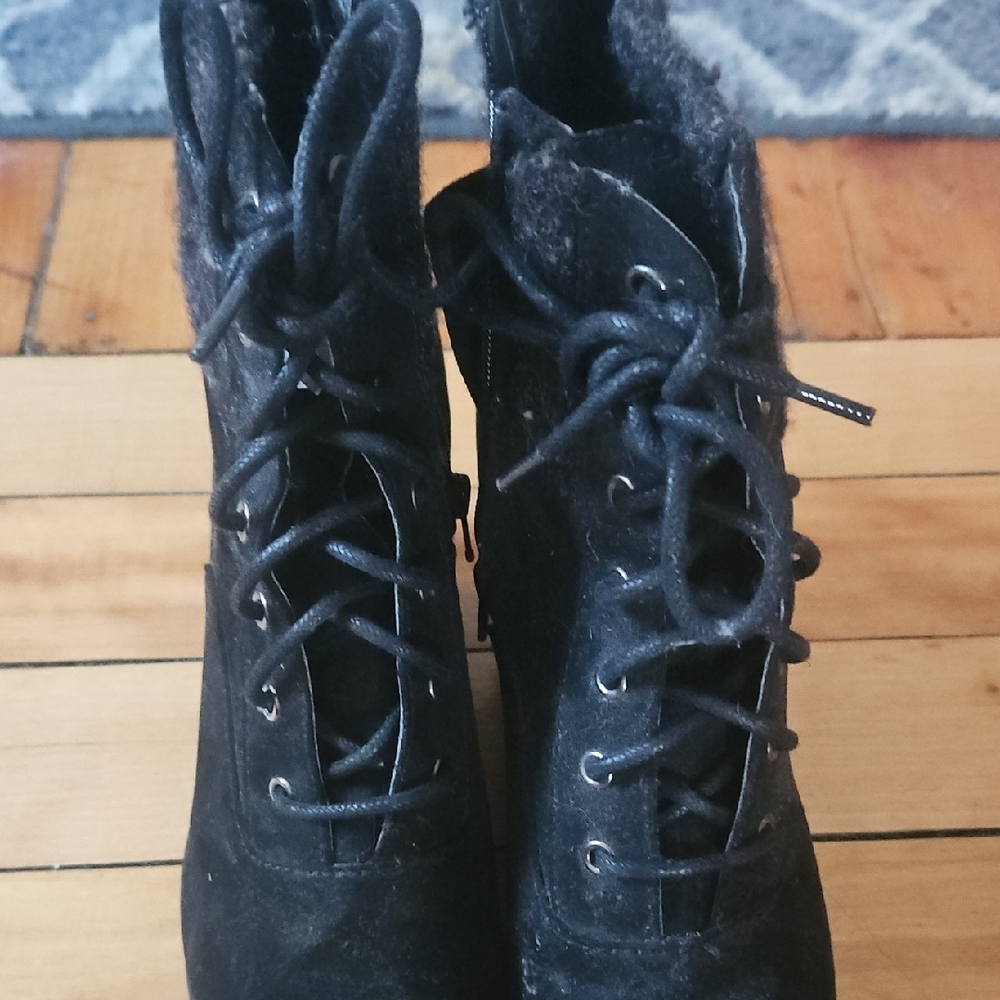 Black Lace Up Boots with Suede Finish
